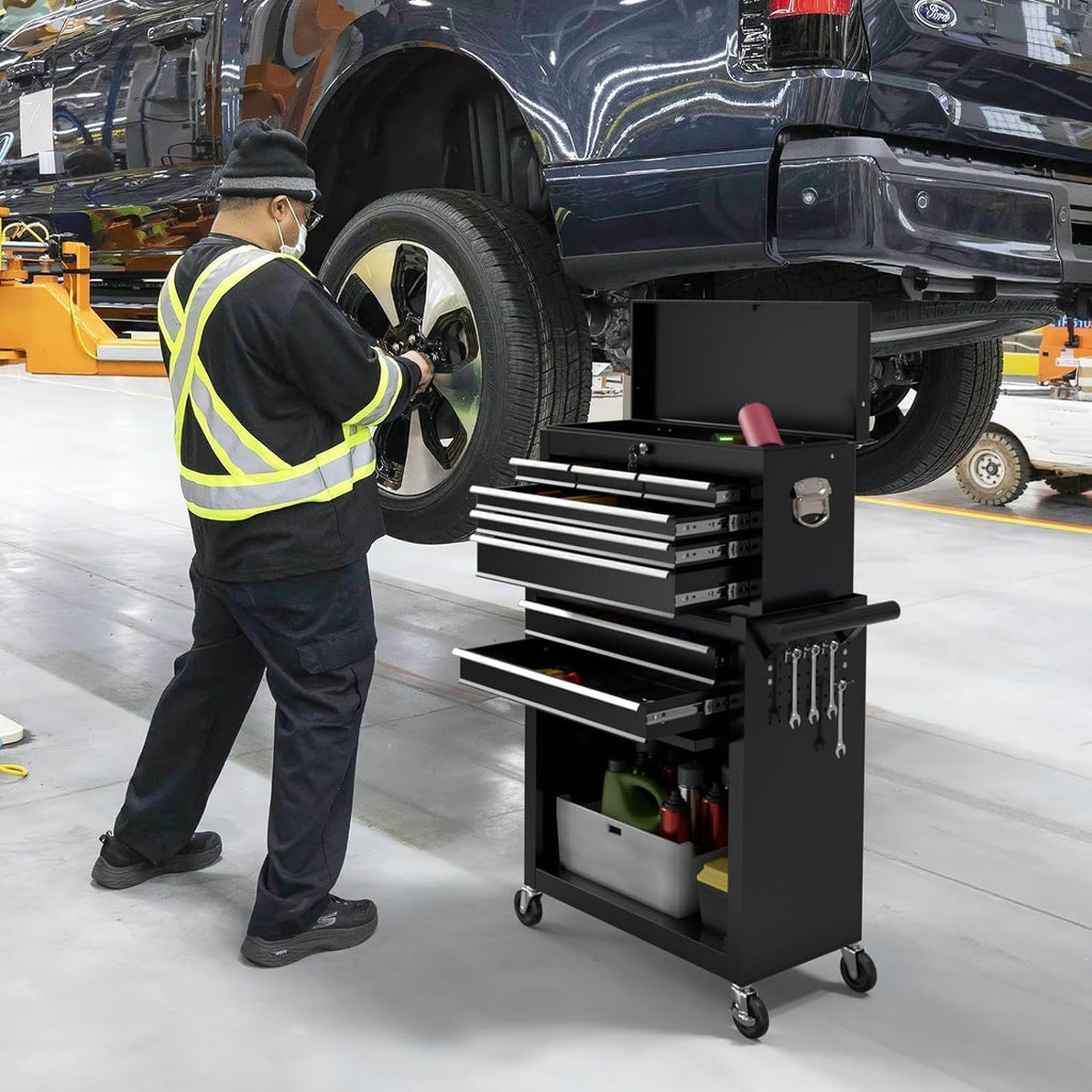 8-Drawer Rolling Tool Chest, High-Capacity Lockable Tool Box with Wheels, 2-in-1 Portable Tool Storage Cabinet for Garage, Workshop, and Repair Shops