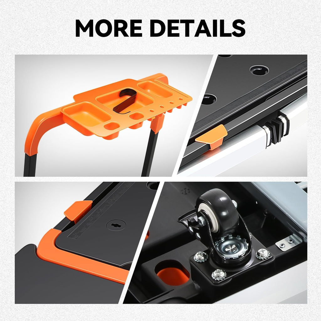 7-in-1 Folding Portable Workbench with Wheels, Multi-Functional Work Table Converts to Scaffold, Platform, Sawhorse, Car Creeper & Hand Truck