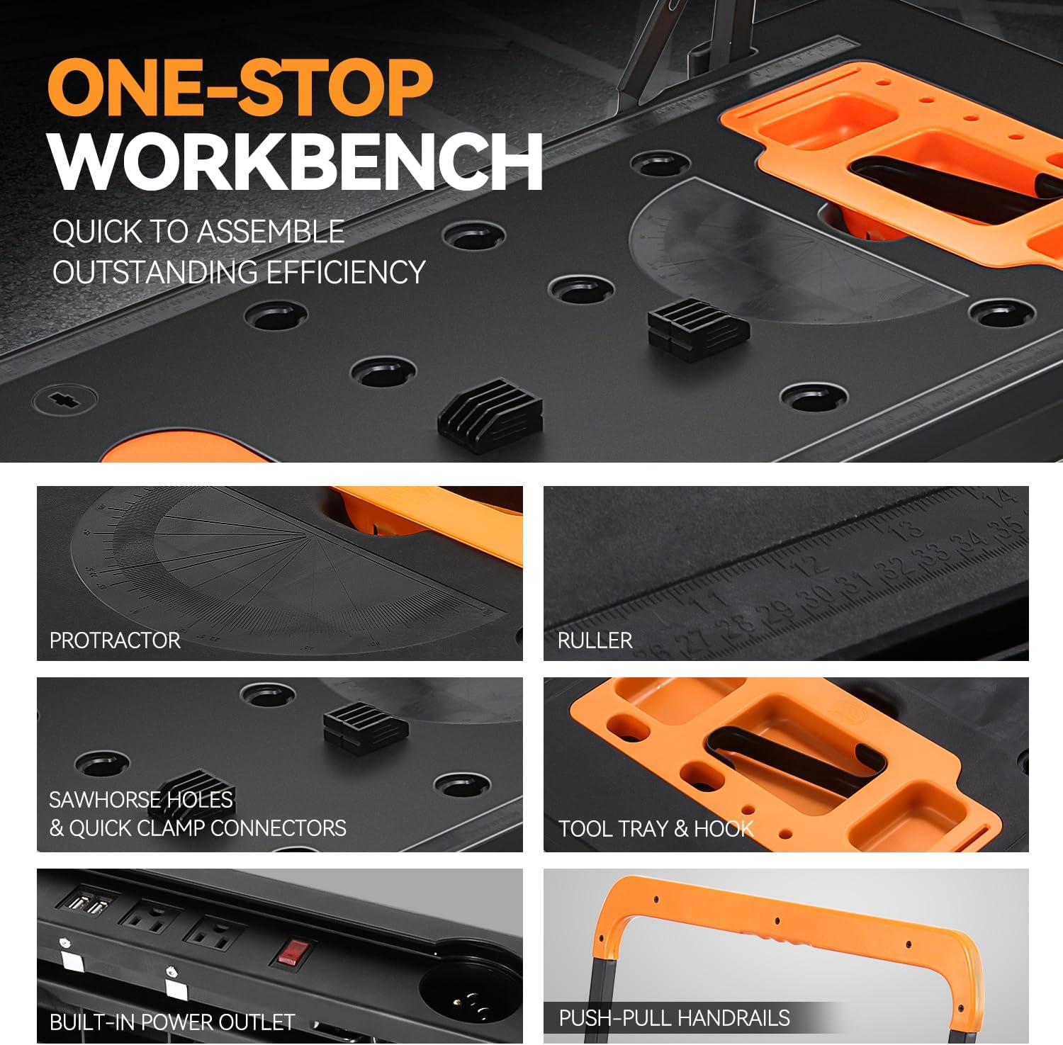 7-in-1 Folding Portable Workbench with Wheels, Multi-Functional Work Table Converts to Scaffold, Platform, Sawhorse, Car Creeper & Hand Truck