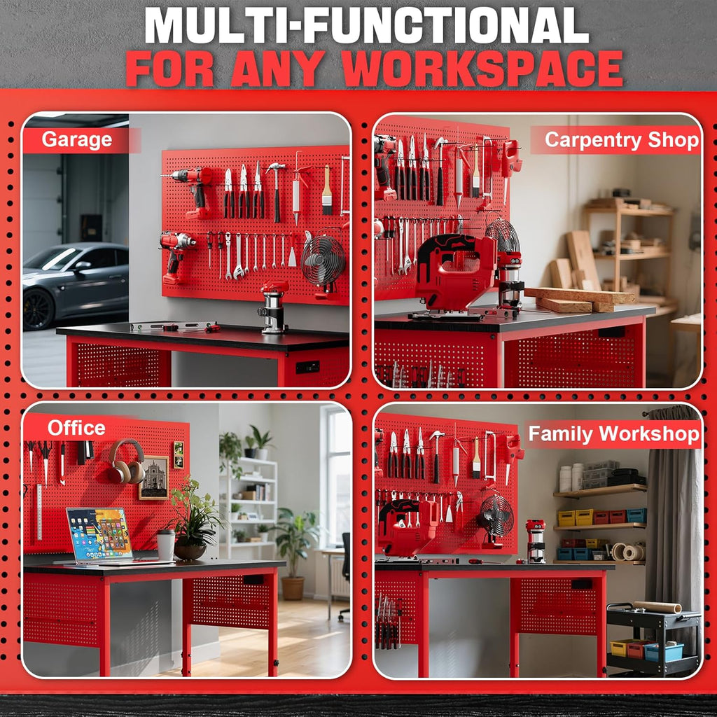 47" Heavy-Duty Workbench with Power Outlet & USB-C, Adjustable Height, 2100 lb Capacity, Locking Wheels, and Exclusive Yellow Side Battery Holder for Garage & Workshop