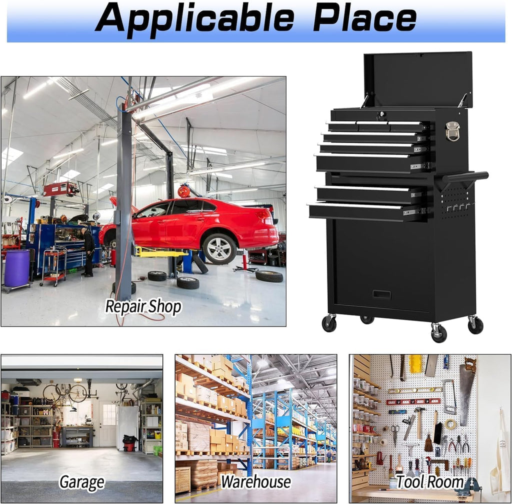 8-Drawer Rolling Tool Chest, High-Capacity Lockable Tool Box with Wheels, 2-in-1 Portable Tool Storage Cabinet for Garage, Workshop, and Repair Shops