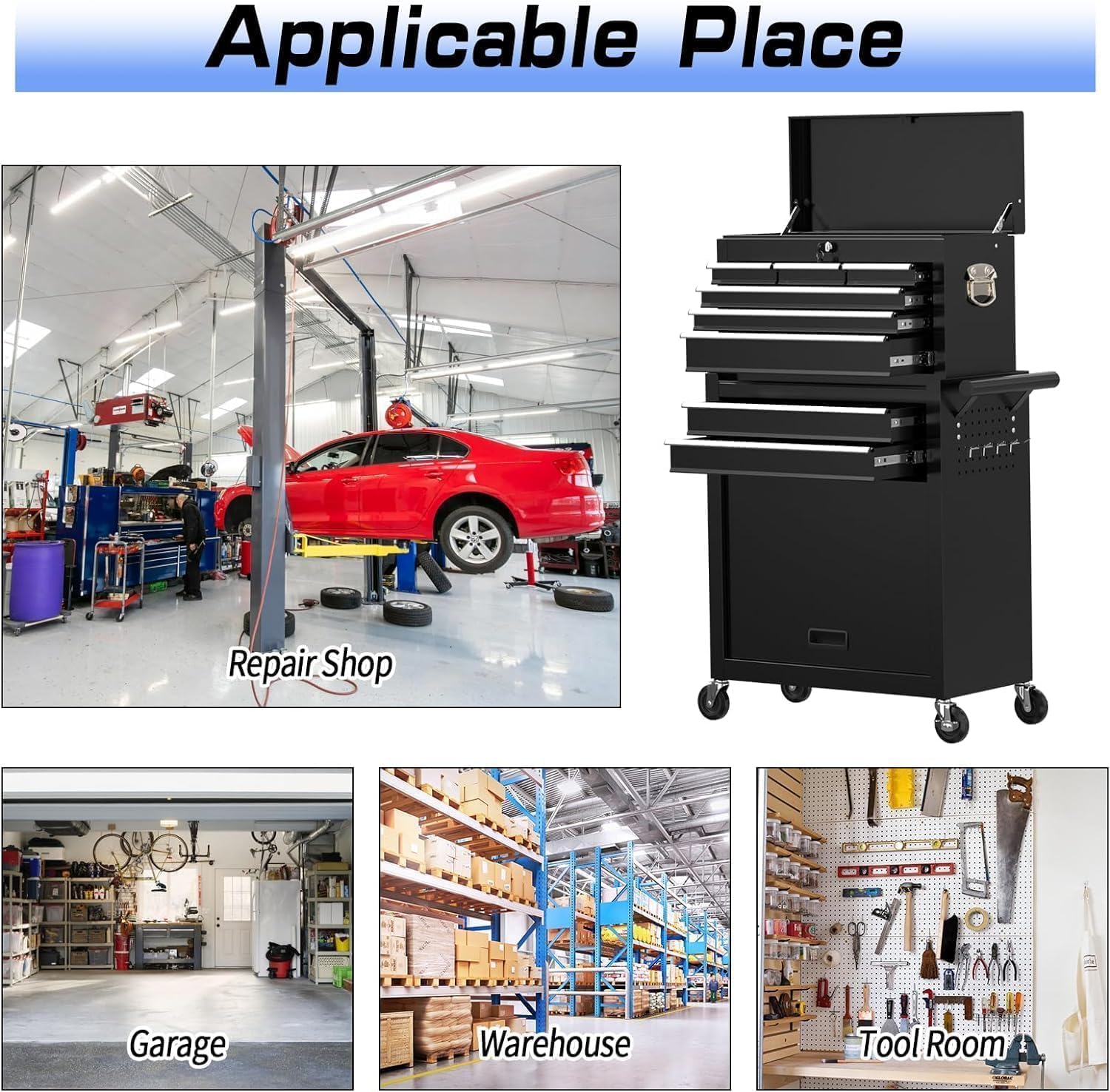 8-Drawer Rolling Tool Chest, High-Capacity Lockable Tool Box with Wheels, 2-in-1 Portable Tool Storage Cabinet for Garage, Workshop, and Repair Shops